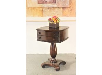 Classic Walnut Double Drawer Side Table - Baluster Post On Klismos Base