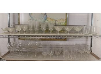 Huge Double Shelf Lot Of Glassware - Assortment Of Types And Styles