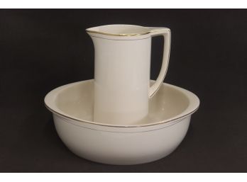 Villeroy & Boch Dresden Pitcher And Wash Basin - Gold Stripe On White . Vintage