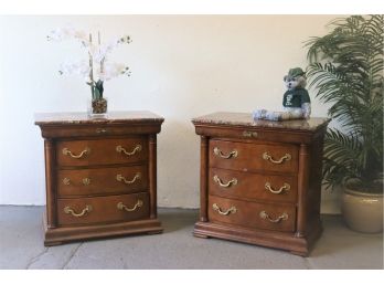 Pair Of Henredon Grand Empire-Revival Three Drawer Nightstand Chests