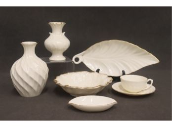 Eclectic Grouping Of White With Gold Accent Line Tableware And Vases - Lenox