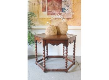 Regal Hexagonal Table With Veneer Parquetry & Barley Twist Spindle Legs
