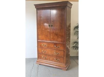 Henredon Armoire In Book-matched Maple Burl Wood Parquetry With A/V Prep(2 OutletCat-5 Cable Basecutout)