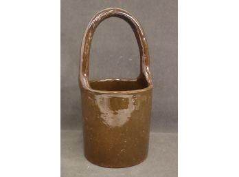 Hand-Crafted Brown Ceramic Planter - Tall Loop For Hanging