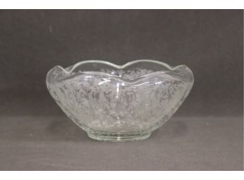 Flowering Climbing Roses On Artful Centerpiece Bowl With Concave Scalloped Rim