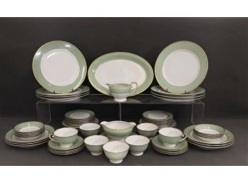 Vintage Mint Moss Green & Gold Porcelain Dinnerware (partial) P.T. Bavaria Tirschenreuth Pasco