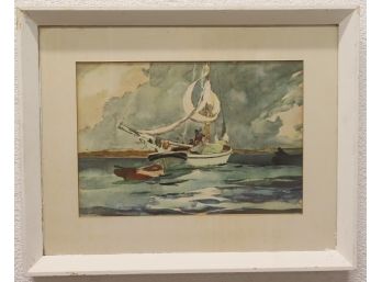 Framed Watercolor - Time For Lowering Sails Waterscape