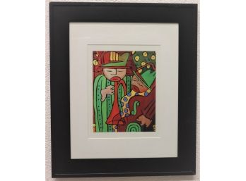 'Pop/Mod Standup Bass & Horn Jazzmen' Reproduction Print - Pencil Signed On Matte, Framed