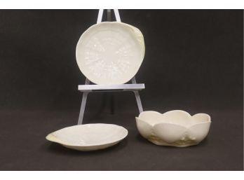 She Sells Scallop Shells - 3 Beautiful Belleek Ireland Pieces - 2 Plateau & 1 Oval Bowl  6th Mark 1965-1980