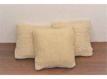 Three Chunky Woven Cream Ivory Throw Pillows