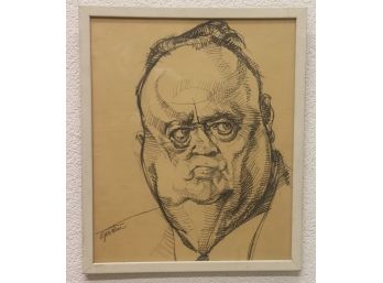 Pen & Ink Line Drawing Portrait 'Don't Judge Or A Gentleman And His Jowls', Signed And Framed