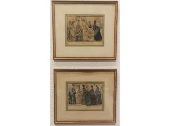 Pair Of Framed Vintage Fashion Prints, 'Les Modes Parisiennes' Peterson's Magazine Nov. 1872