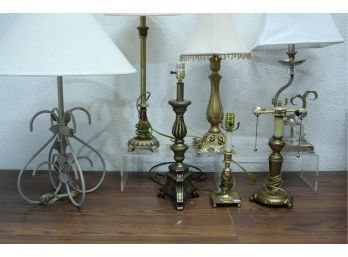 Group Lot Of Seven Lamps - Four Of Them With Shades. Swanky.