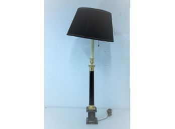 Marble Base Black & Brass Column Lamp - Twin Bulbs & Black Skinny Flute Shade