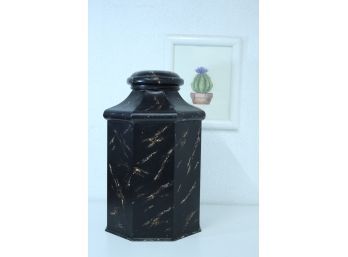 Octagonal Metal Tole Ginger Jar - In Pollock Doodle Pattern - Made In Spain