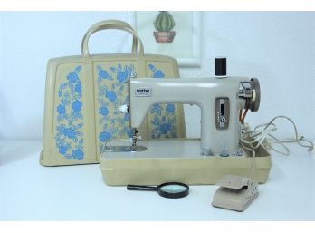 Opus 1351, Brother Model C: Warhorse Electric Sewing Machine With Foot Treadle And Brady Bunch Travelcase