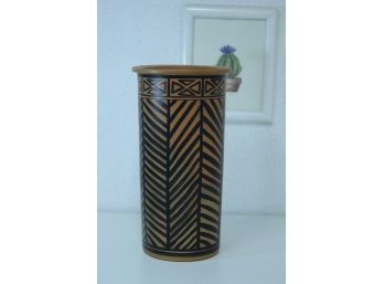 Zulu Bravo Turned-wood Vessel/Can - Black Graphics On Brown Wood Finish