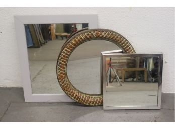 Trio Of Decorative Wall Mirrors: Two Squares And A Circle