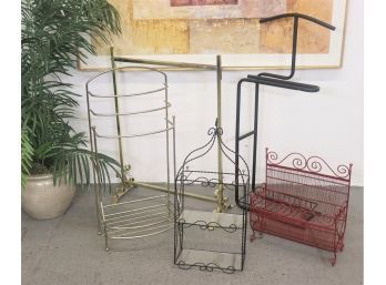Metal Wire & Rod Hold It Lot: 5pcs Including Basket Stands, Floor Stand, Quilt Rack, And Valet