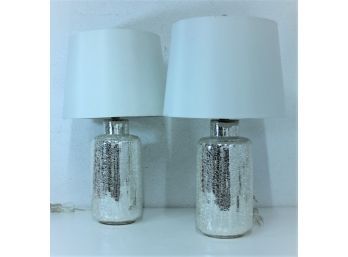 Pair Of Crackle Mercury Glass Style Bollard Table Lamps