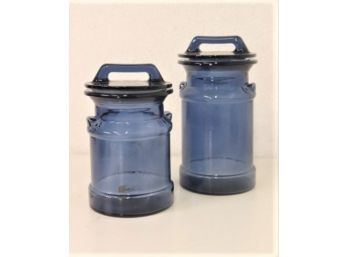 Pair Of Cobalt Glass Apothcary/Milk Canisters
