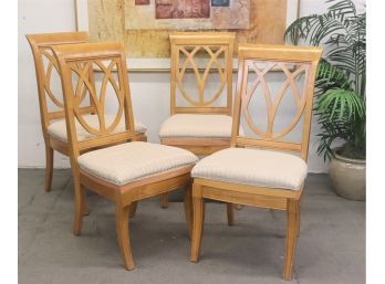 Set Of Four Flared Trellis Shield Back Dining Chairs