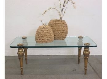 Hollywood Regency Style Giltwood And Glass Coffee Table - 3/4 Inch Thick Glass