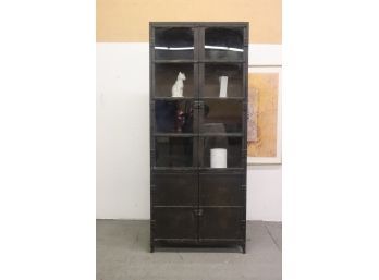 Massive Industrial Vintage-style Metal & Glass Cabinet By Restoration Hardware
