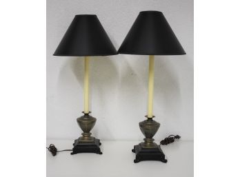 Set Of Two Empire Revival Candelabra Lamps With Black Deep Empire Shades