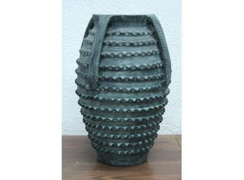 Blackish Cyan Earthenware Pinecone Amphora - Stunning On It's Own, Also Superb As Flower Vessel/Planter