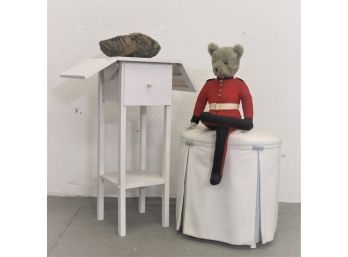 Draped & Pleated Vanity Stool With Square White Boudoir Occasional Table