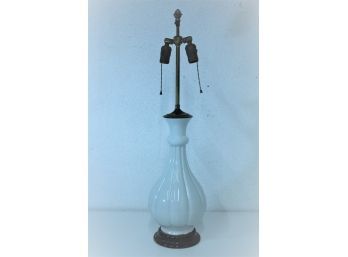 Milk Glass Scalloped Gourd Double-Bulb Lamp With Palm Crown Finial