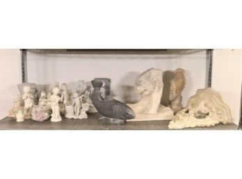 Shelf Lot #6: Busts, Cherubs, Statuary And An Inuit First Nations Carved Soapstone Fish, Signed