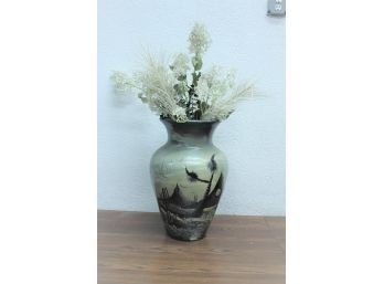 Dali's Imaginary Dessert On Baluster Vase - Green & White Dried Flower Arrangement