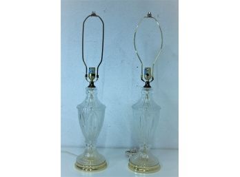 Two Victorian Style Cut Glass Trophy Urn Lamps