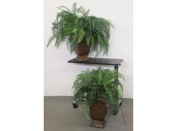 Pair Of Faux Fern Arrangements In Quadrangle Base Herald Vases