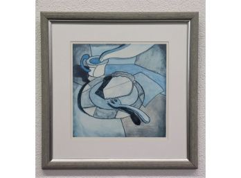 Blue Period Pie & Coffee Pastel Reproduction, Framed Under Glass