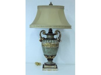 Antiqued Classical Urn Lamp - Shallow Empire Shade And Infinity Knot Element