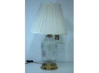 Glass Ginger Jar Lamp, Round Brass Base And Globe Finial