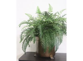 Hammered Copper Round Planter - Lion Head Ring Pulls And Lion Claw Feet