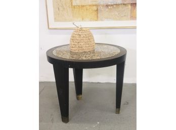 Marble Top Round Side Table - Ebonized Wood With Wedge Pillar Legs