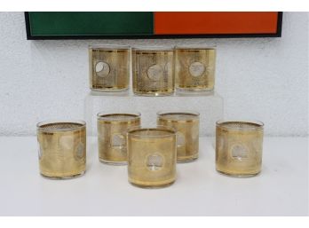 Set Of 8 MCM Golden Aurora Style Rocks Glasses