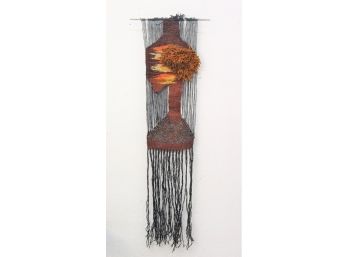 Sizable Vintage MCM Fabric Art Abstract Wall Hanging