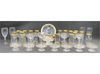 Massive Lot Of Superb Gold Rim Glasses, Coupes, And Plates