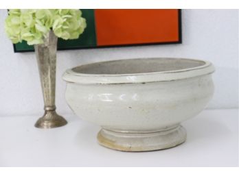 Rustic Earthenware Low Planter White Glaze