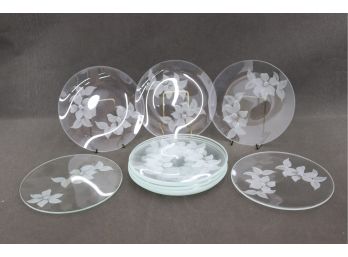 12  Frost/Etched Flowers On Clear Glass Salad Plates