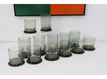 Modern Smoky Wide Bottom Glassware: 6 Old-Fashion/Rocks Glasses And 7 Highball Glasses