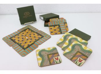 Three Sets Of Mackenzie-Childs Drink Coasters (4 Per Set) - With Original Boxes