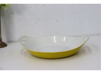 Michael Lax Yellow On White MCM Danish Casserole Dish - Copco Cast Iron Enamelware