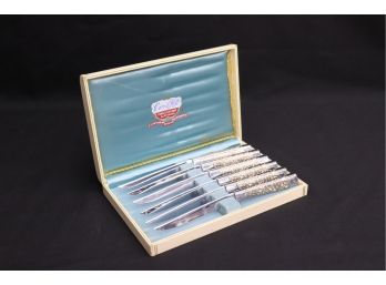 Six Inlay Handle Steak Knives - Carvel Hall Fine Cutlery By Briddell - Original Box
